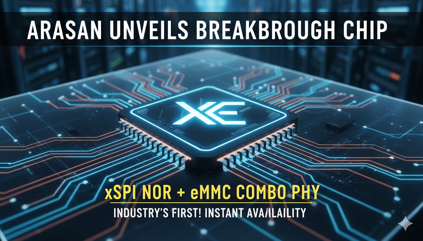 Close-up of a semiconductor chip with integrated memory interfaces highlighting xSPI and eMMC components