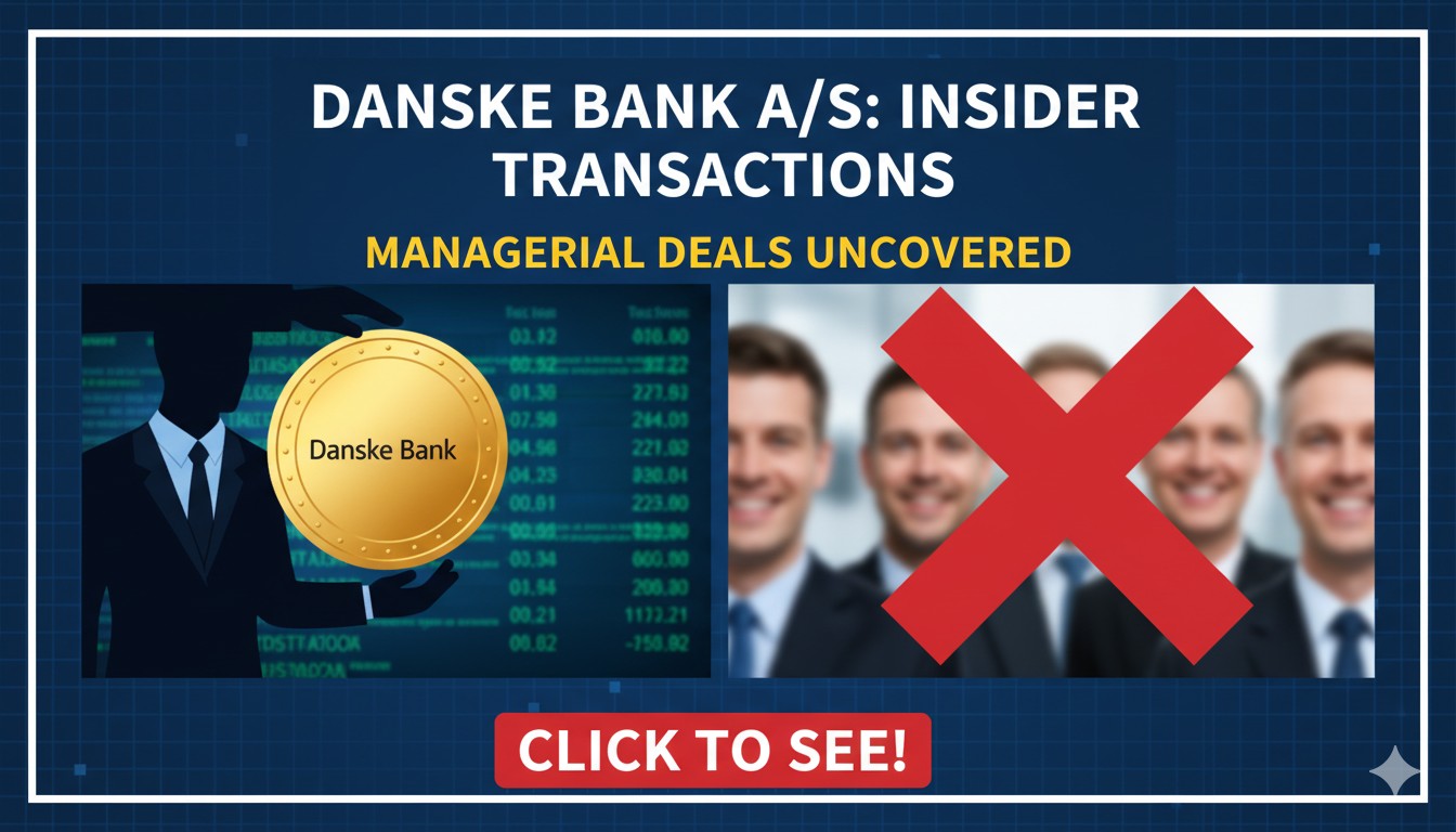 A digital stock ticker displaying Danske Bank share prices and trading volume on a financial exchange screen.