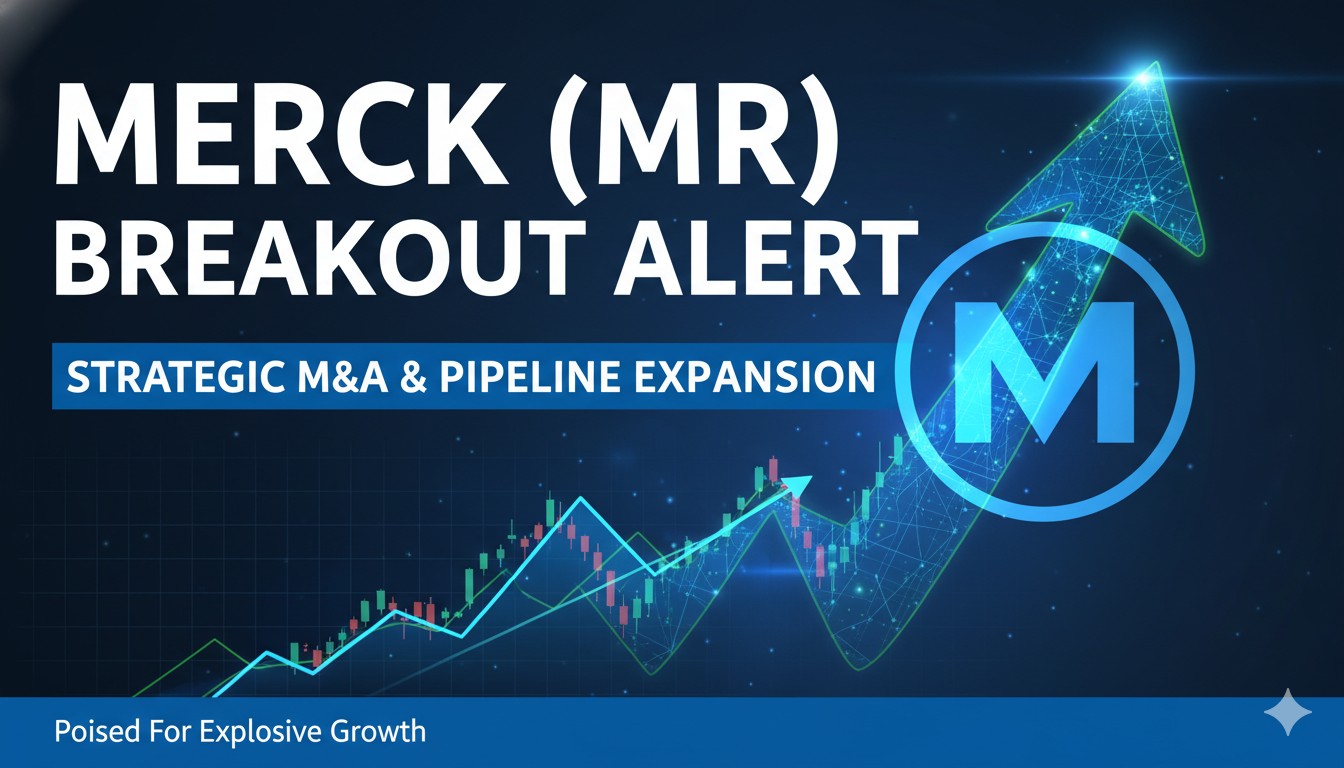 Stock chart of Merck & Co., Inc. (MRK) showing upward trend with merger and acquisition highlights.