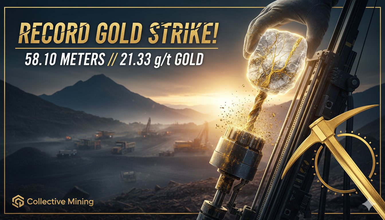 Close-up of high-grade gold mineralization in drill core from Collective Mining's Ramp Zone intercept