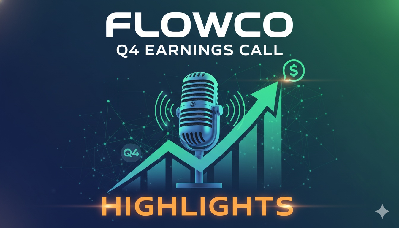 Flowco Holdings Inc. logo with financial charts showing Q4 2025 earnings growth and stock performance in the oil and gas industry