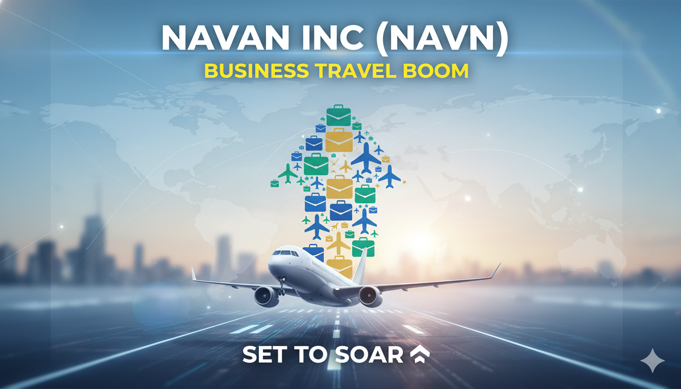 Modern corporate professional using Navan travel platform on laptop with flight and hotel bookings displayed